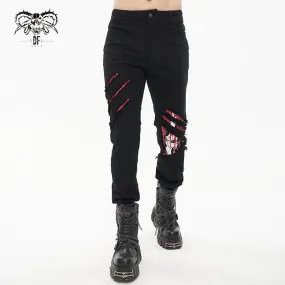 PT191 Ripped Leg Bloody Printed Men's Punk Trousers