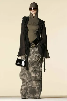 QI669 Niche Camouflage Denim Maxi Skirt