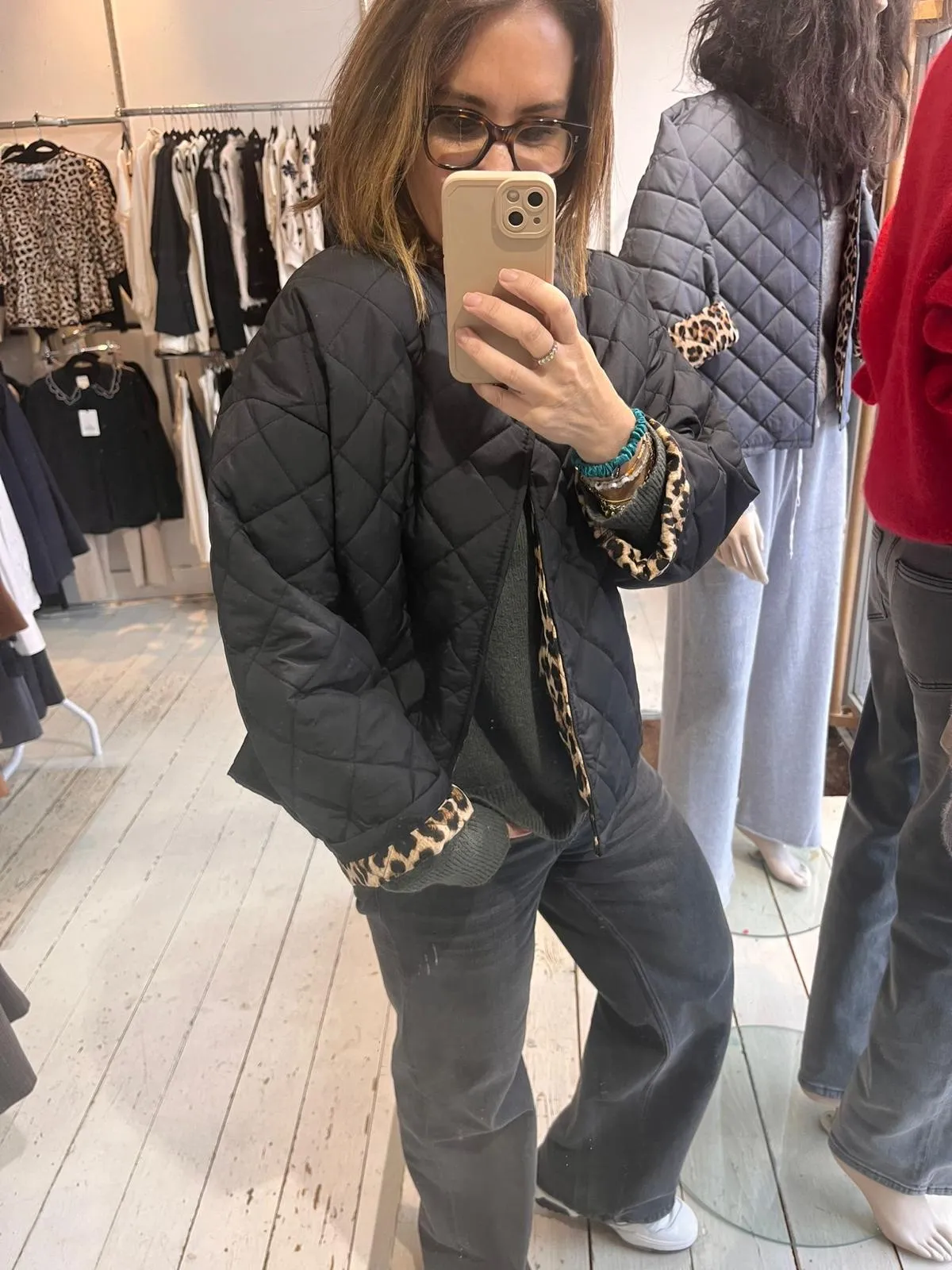Quilted leopard lined jacket