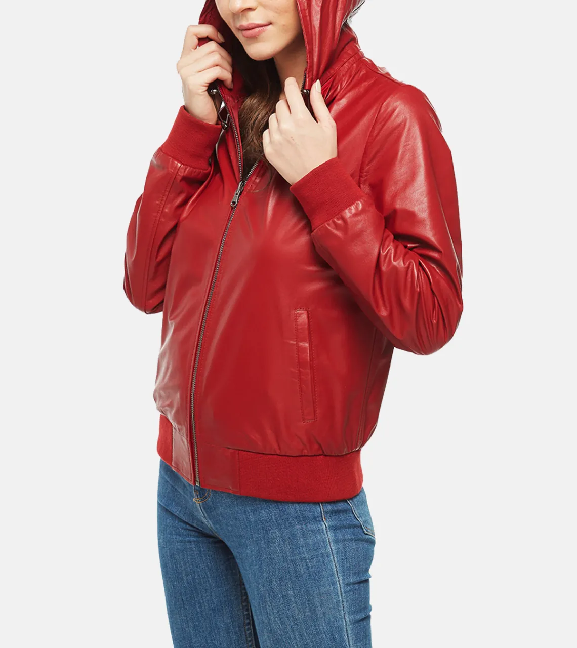 Red Women's Leather Bomber Biker Jacket