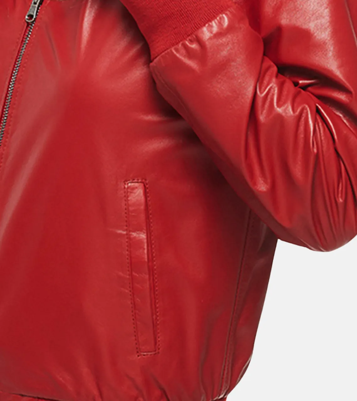 Red Women's Leather Bomber Biker Jacket