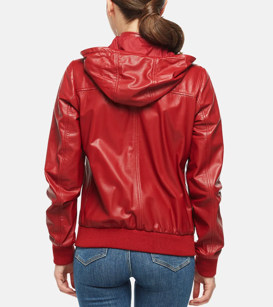 Red Women's Leather Bomber Biker Jacket