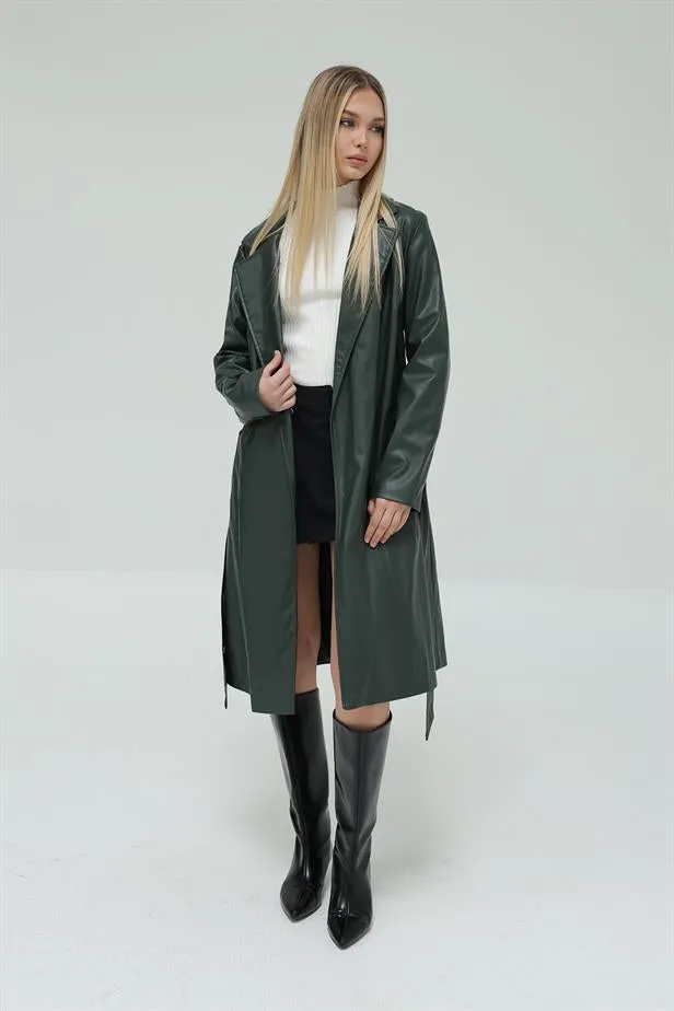 RYN Belted Leather Trench Coat - Khaki - Norwalk