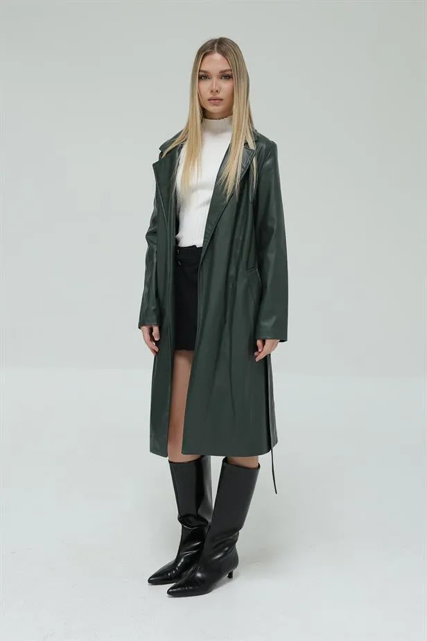 RYN Belted Leather Trench Coat - Khaki - Norwalk