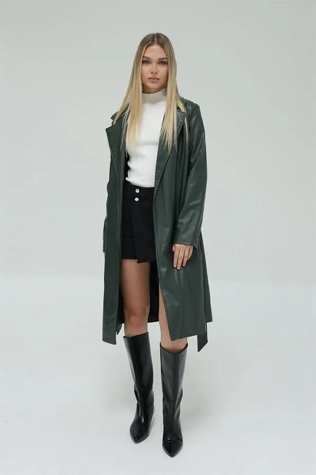 RYN Belted Leather Trench Coat - Khaki - Norwalk