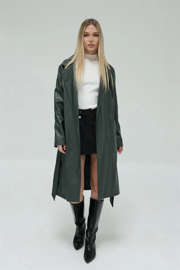 RYN Belted Leather Trench Coat - Khaki - Norwalk