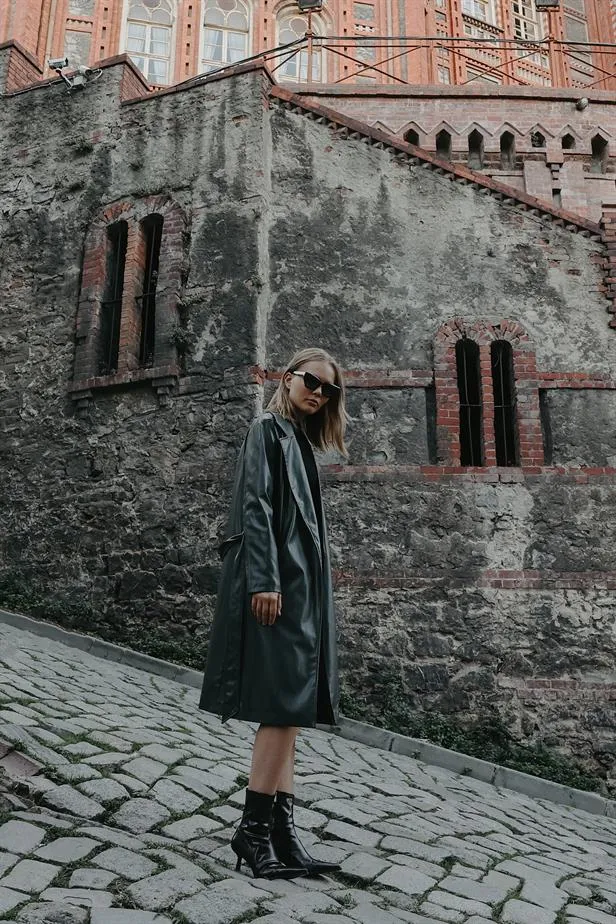 RYN Belted Leather Trench Coat - Khaki - Norwalk
