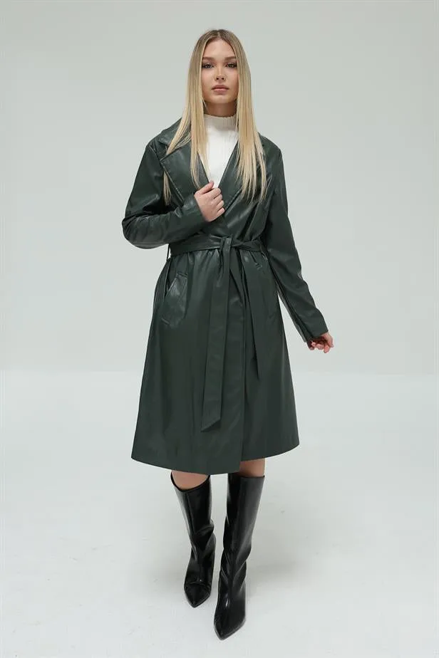 RYN Belted Leather Trench Coat - Khaki - Norwalk