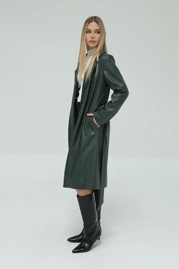 RYN Belted Leather Trench Coat - Khaki - Norwalk