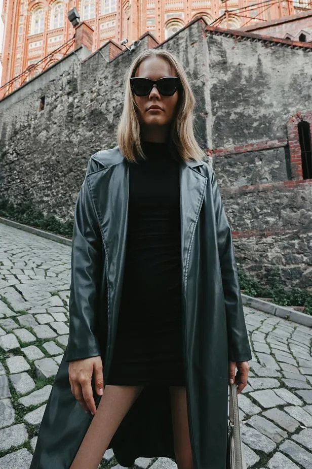 RYN Belted Leather Trench Coat - Khaki - Norwalk