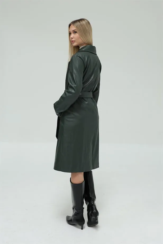 RYN Belted Leather Trench Coat - Khaki - Norwalk