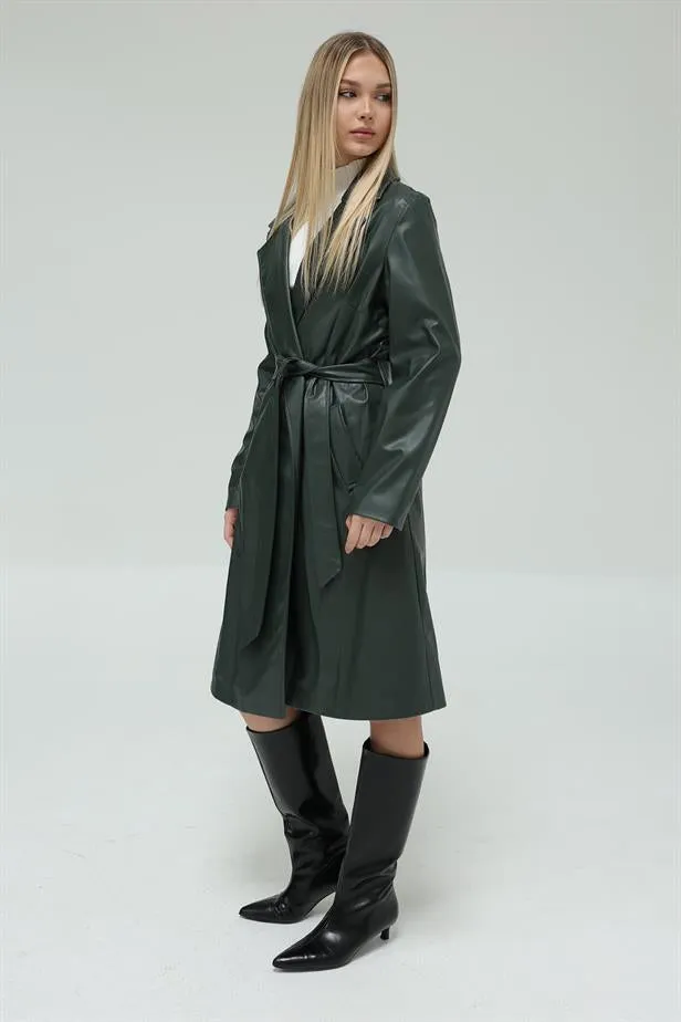 RYN Belted Leather Trench Coat - Khaki - Norwalk