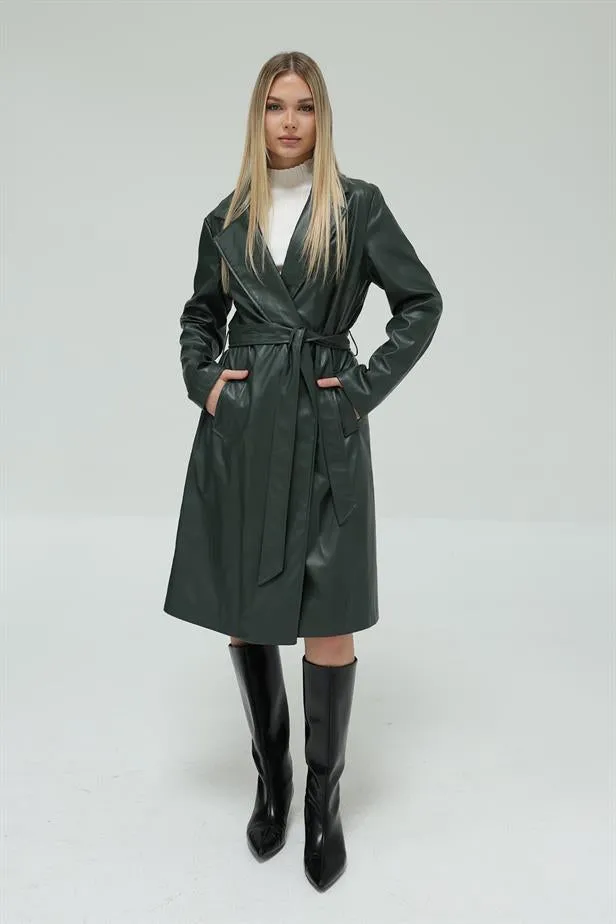 RYN Belted Leather Trench Coat - Khaki - Norwalk
