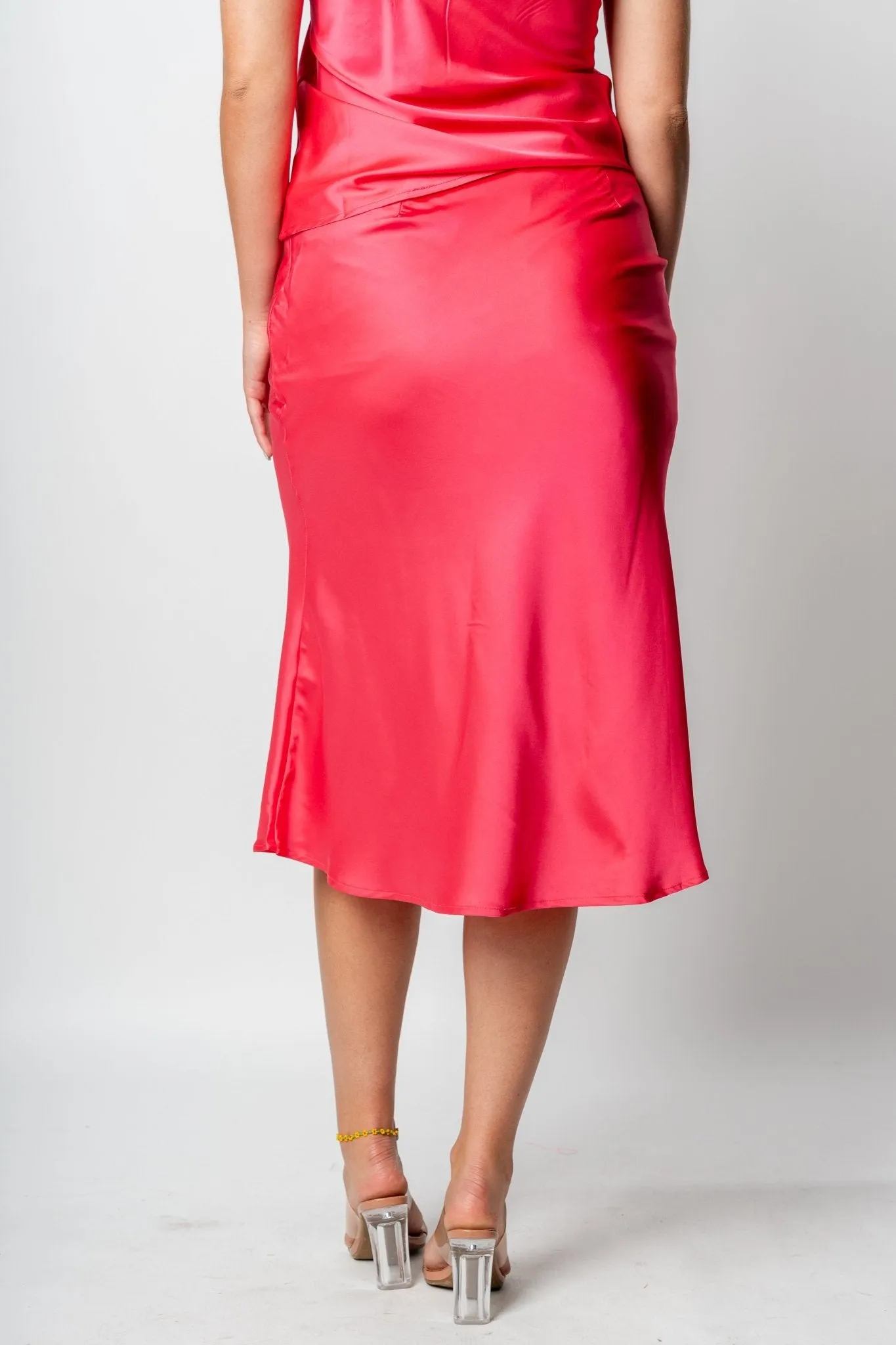 Satin midi skirt fuchsia