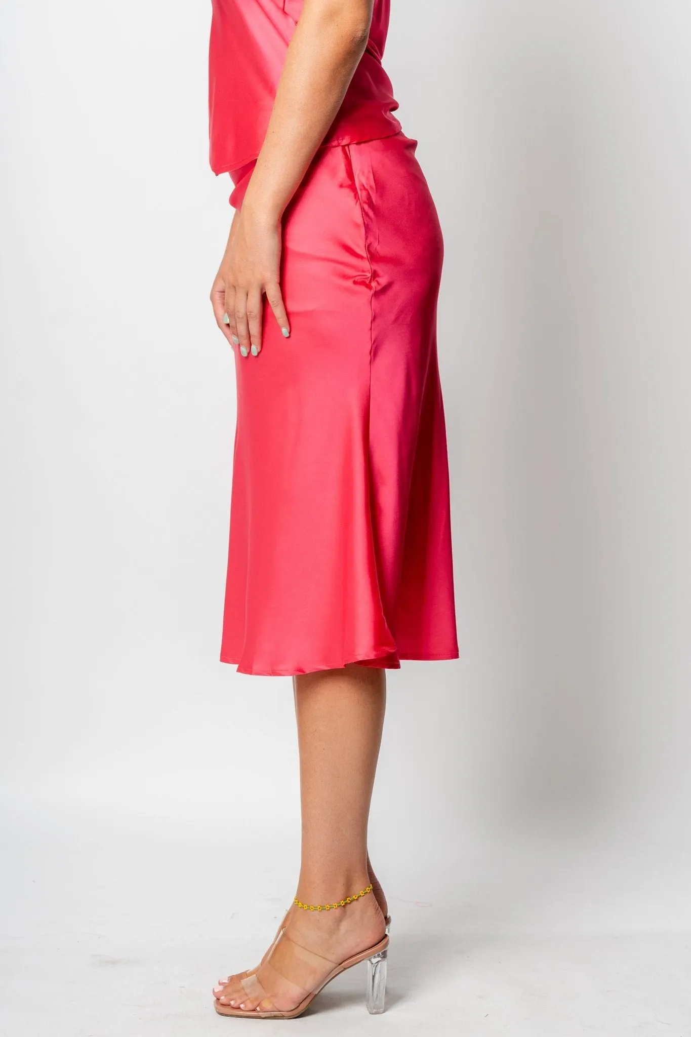 Satin midi skirt fuchsia