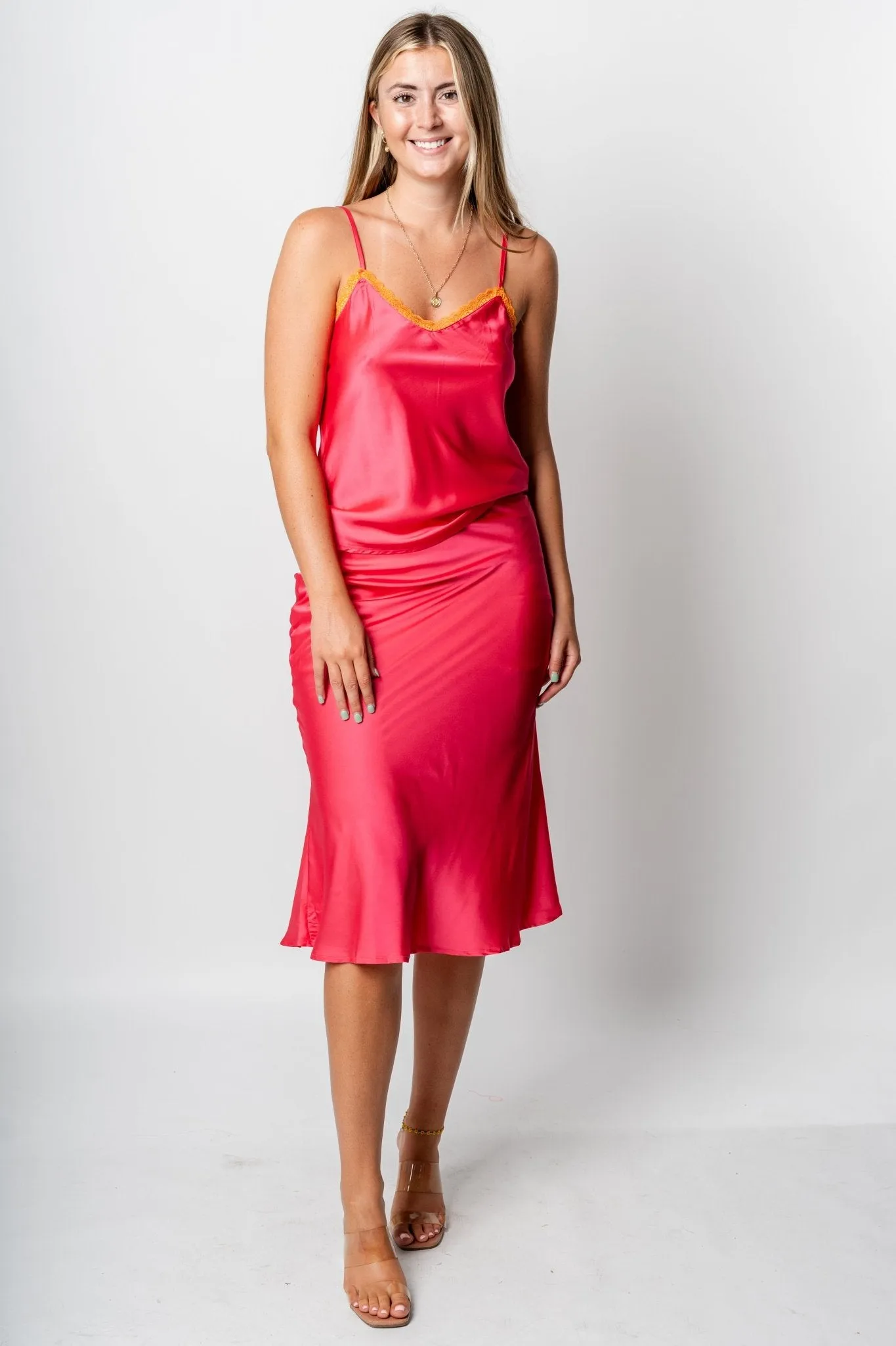 Satin midi skirt fuchsia