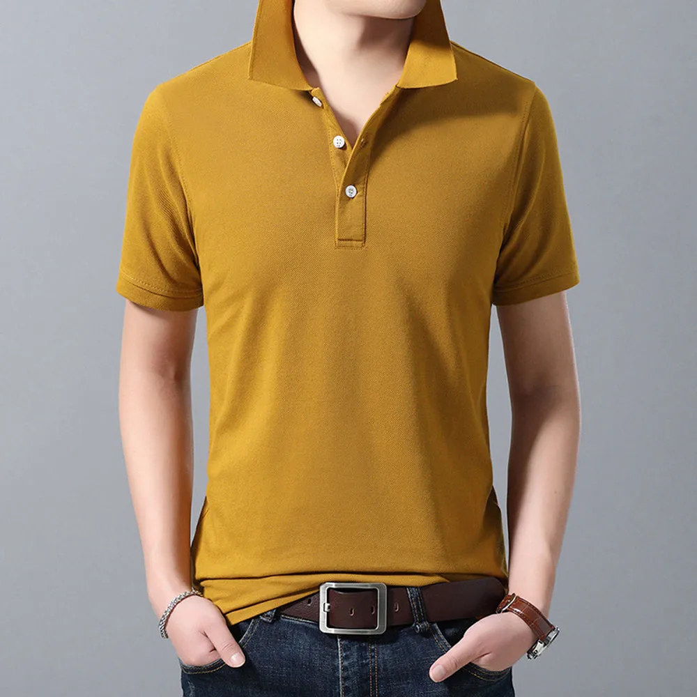 Sidiou Group Summer Men Lapel Pearl Cotton Solid Color Slim Short-sleeved fashion T-shirt Polo Shirt