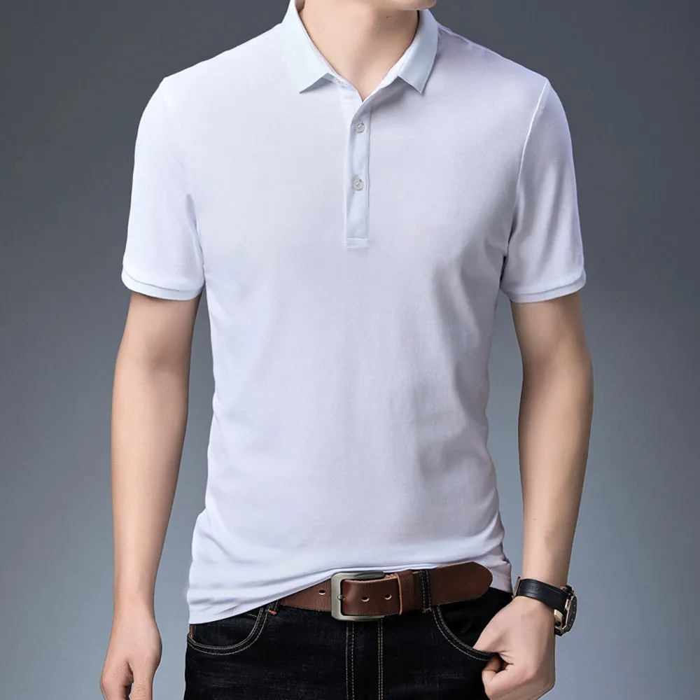 Sidiou Group Summer Men Lapel Pearl Cotton Solid Color Slim Short-sleeved fashion T-shirt Polo Shirt