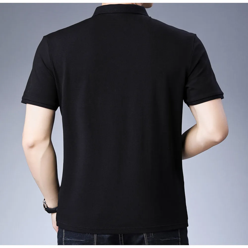Sidiou Group Summer Men Lapel Pearl Cotton Solid Color Slim Short-sleeved fashion T-shirt Polo Shirt
