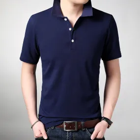 Sidiou Group Summer Men Lapel Pearl Cotton Solid Color Slim Short-sleeved fashion T-shirt Polo Shirt