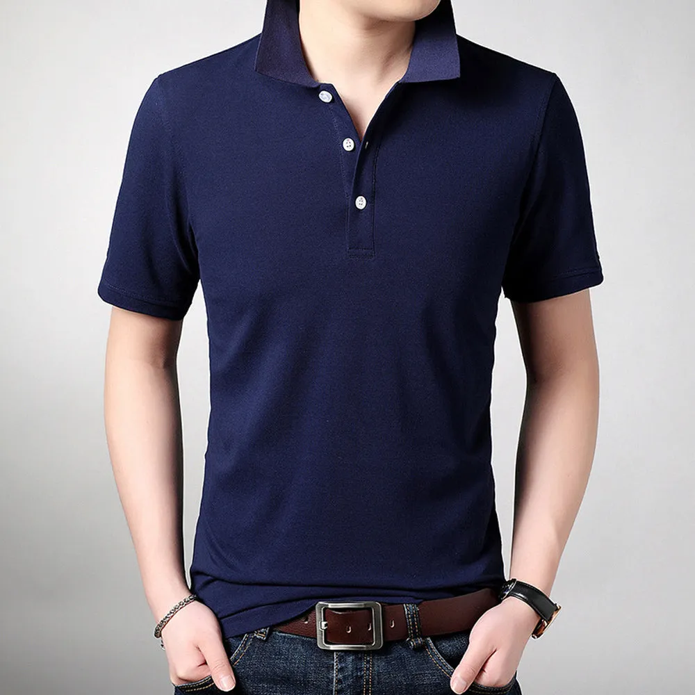 Sidiou Group Summer Men Lapel Pearl Cotton Solid Color Slim Short-sleeved fashion T-shirt Polo Shirt