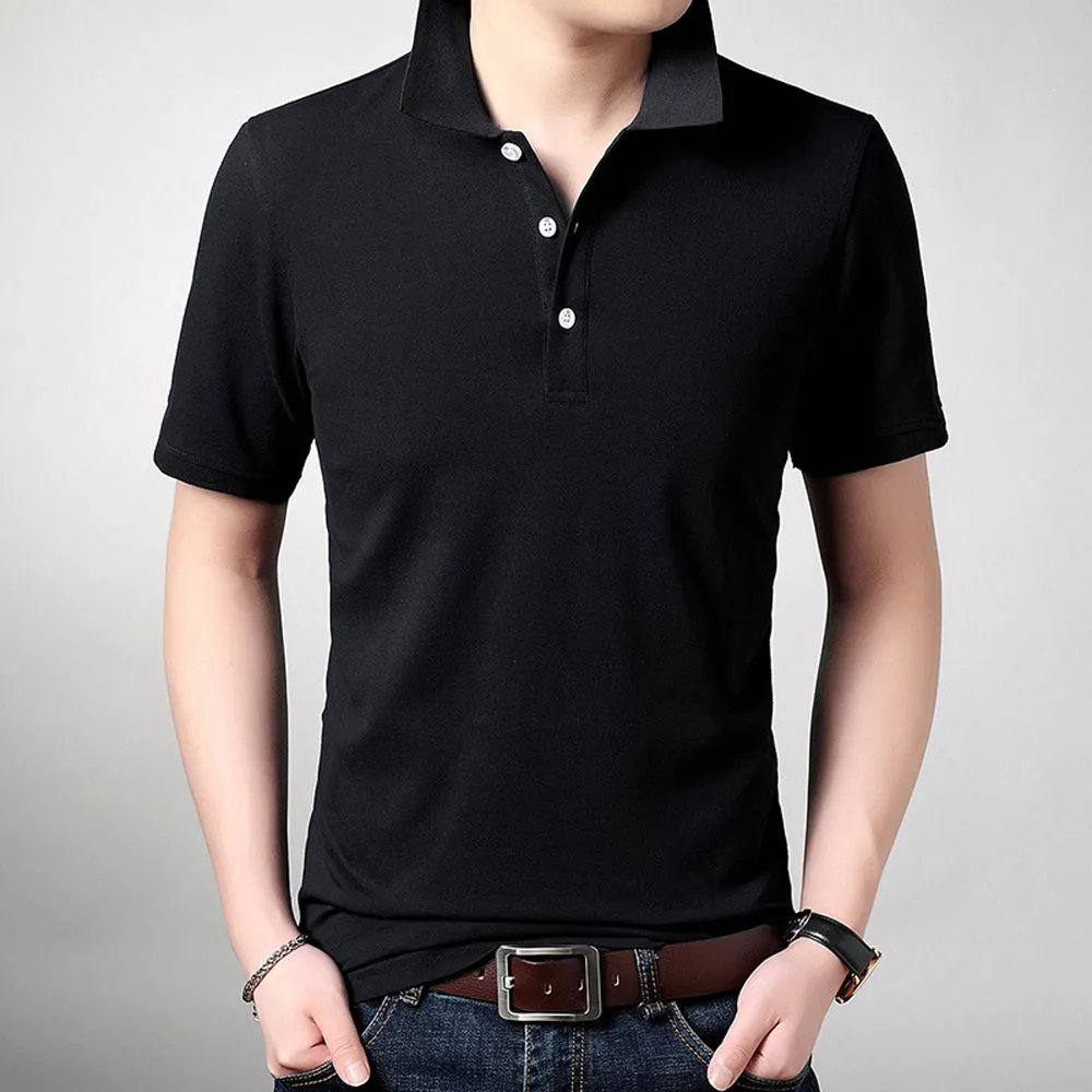 Sidiou Group Summer Men Lapel Pearl Cotton Solid Color Slim Short-sleeved fashion T-shirt Polo Shirt
