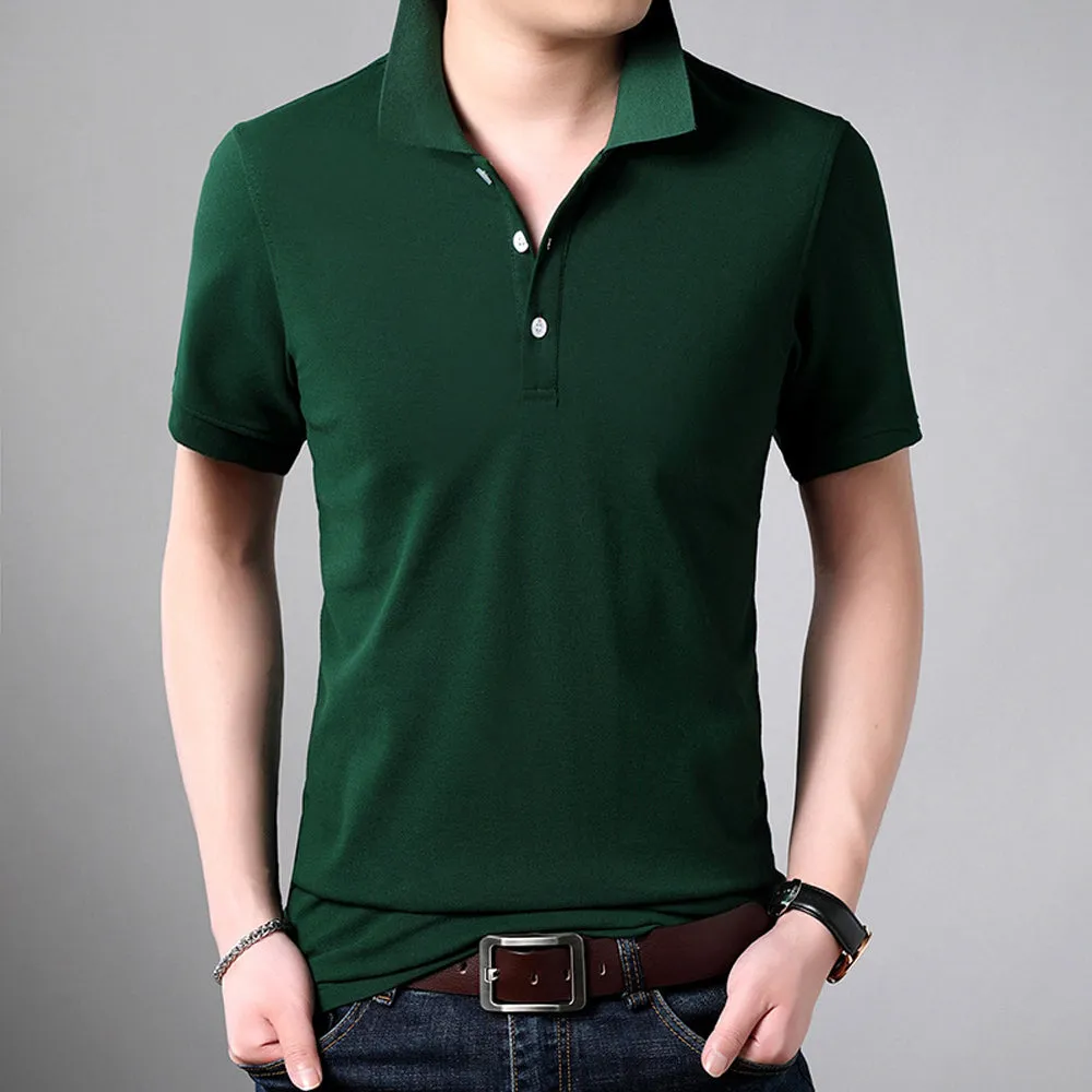 Sidiou Group Summer Men Lapel Pearl Cotton Solid Color Slim Short-sleeved fashion T-shirt Polo Shirt