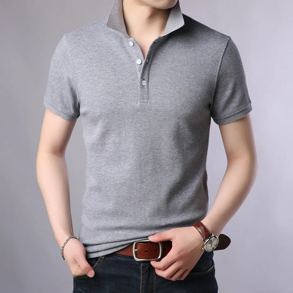 Sidiou Group Summer Men Lapel Pearl Cotton Solid Color Slim Short-sleeved fashion T-shirt Polo Shirt