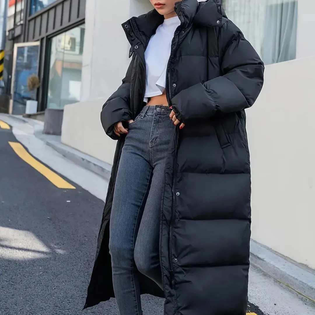 Simone Black Long Quilted  Women's Puffer jacket