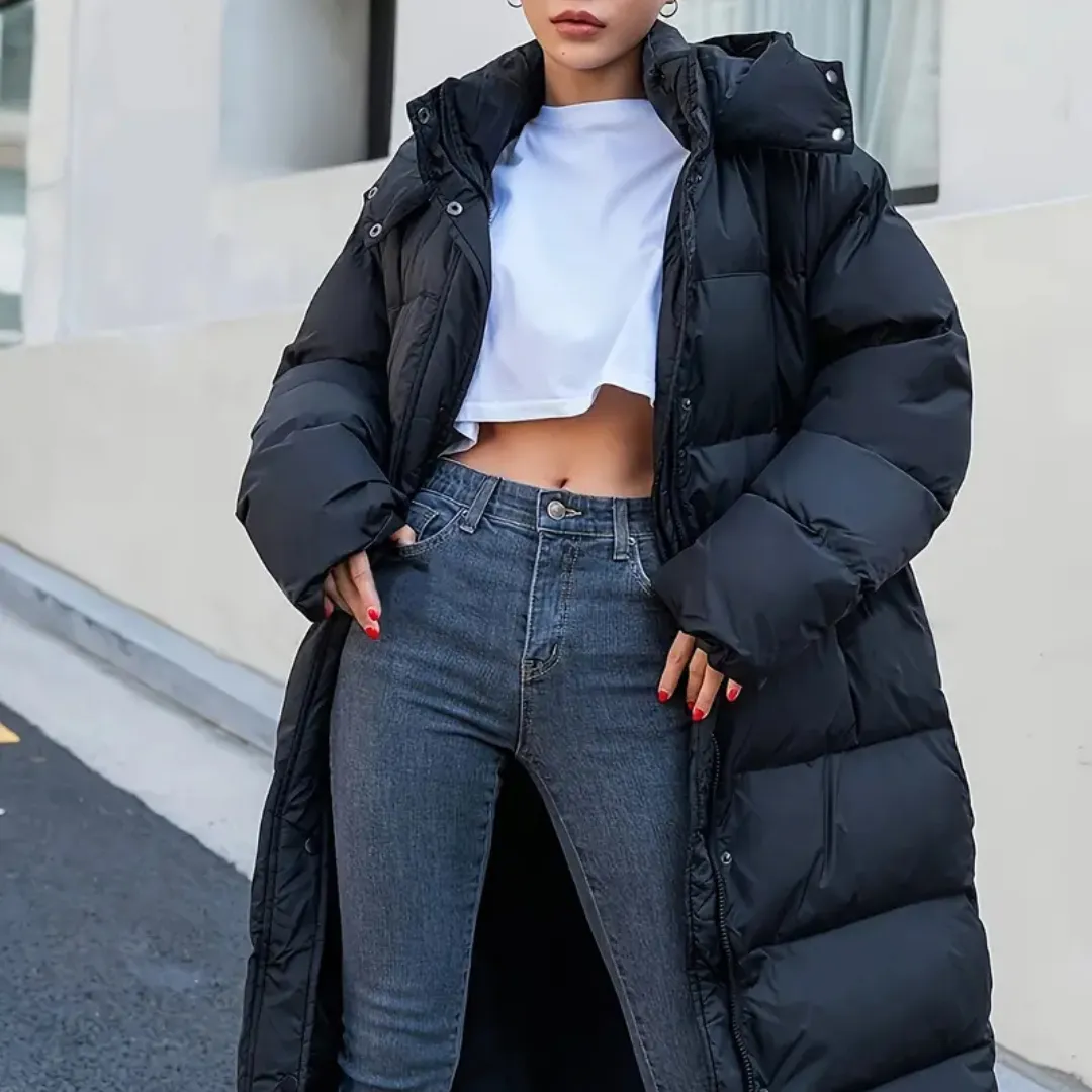 Simone Black Long Quilted  Women's Puffer jacket