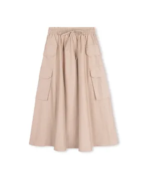 skirt midi pockets and drawstrings - tan