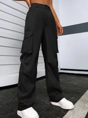Solid Color Flap Pocket Pants
