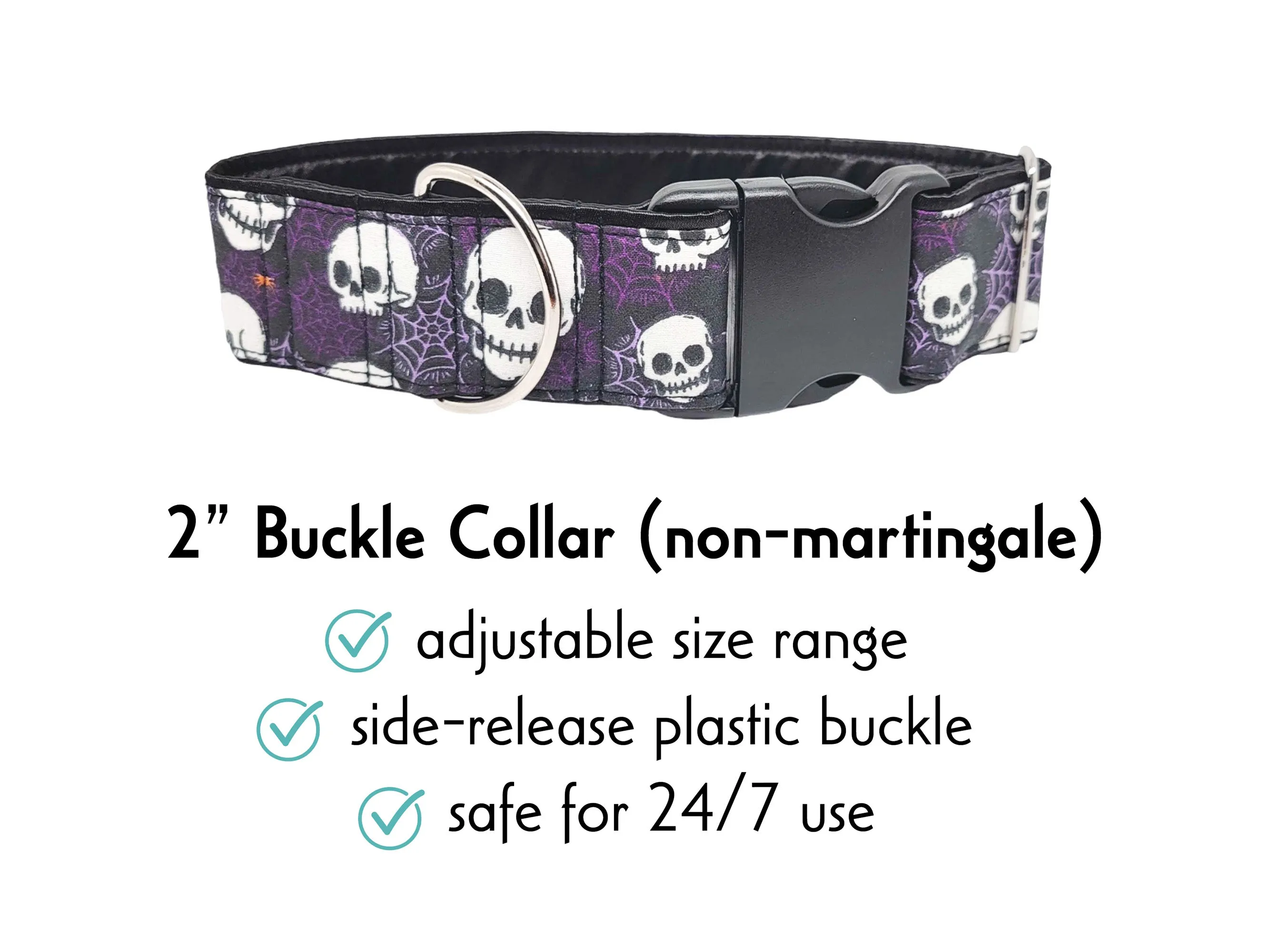 Spooky Halloween Skulls - Martingale Dog Collar or Buckle Dog Collar - 2" Width