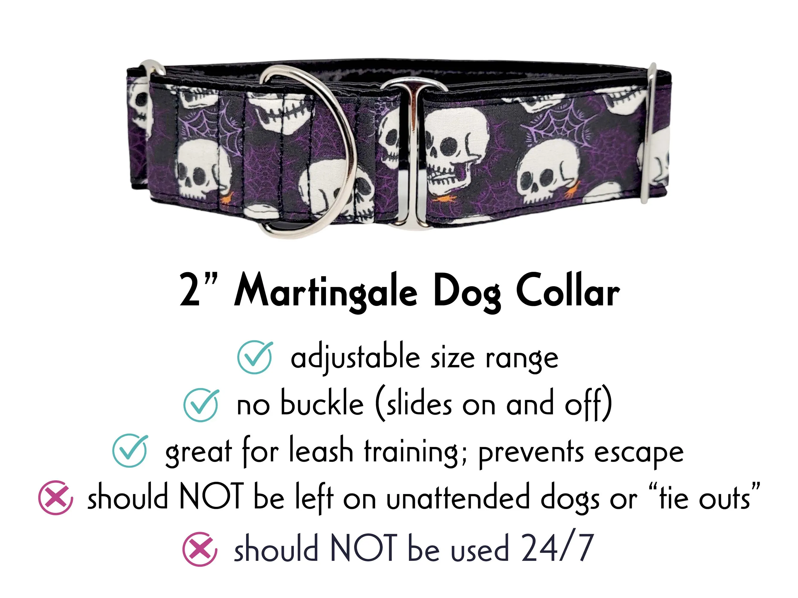 Spooky Halloween Skulls - Martingale Dog Collar or Buckle Dog Collar - 2" Width