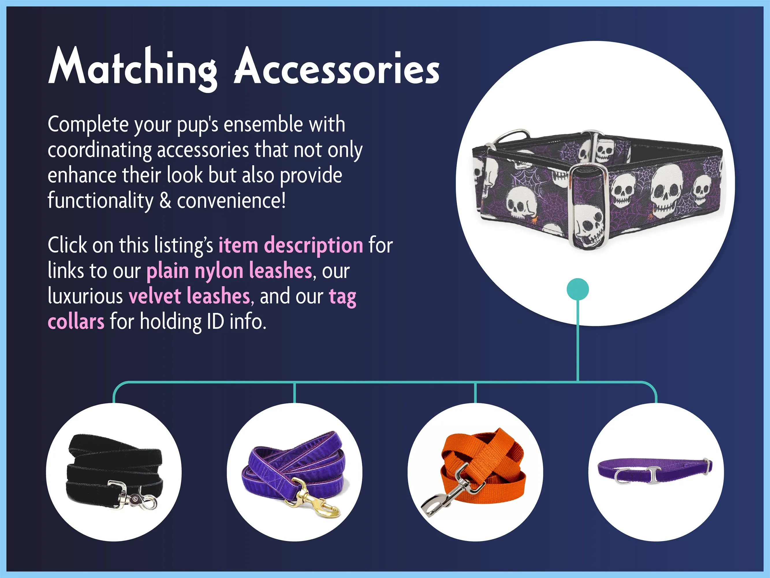 Spooky Halloween Skulls - Martingale Dog Collar or Buckle Dog Collar - 2" Width