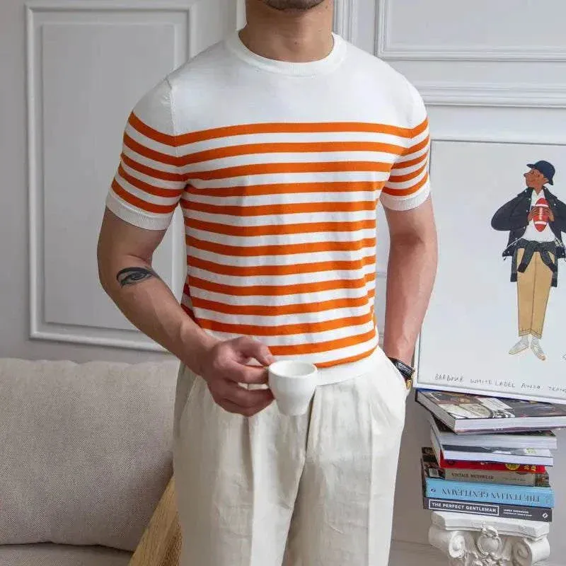 Spring knitted round neck t-shirt