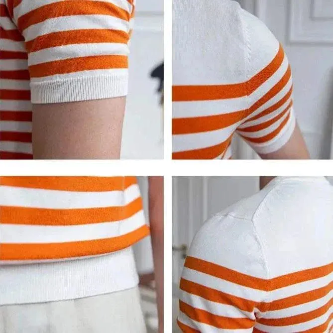 Spring knitted round neck t-shirt