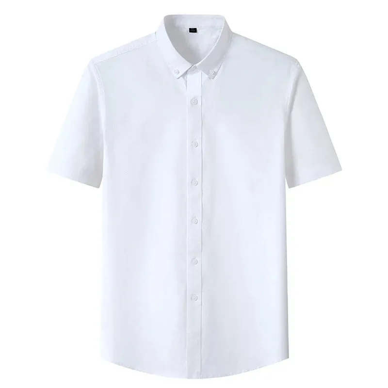 Stripe Plaid Shirt Men Short Sleeve Casual Fitting Oxford