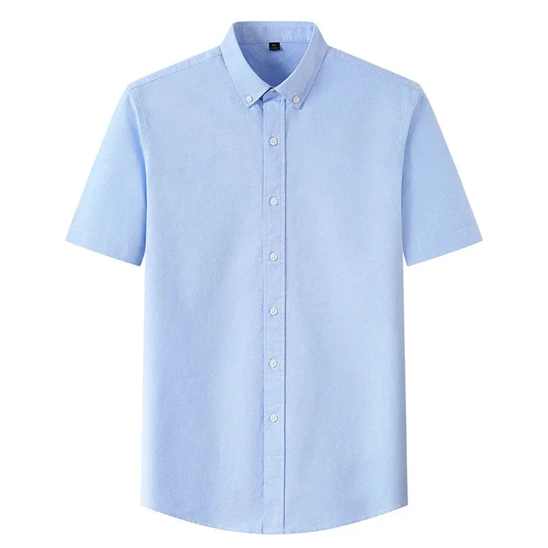 Stripe Plaid Shirt Men Short Sleeve Casual Fitting Oxford