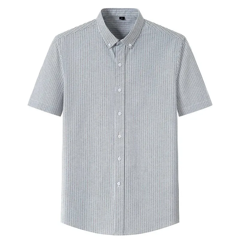 Stripe Plaid Shirt Men Short Sleeve Casual Fitting Oxford