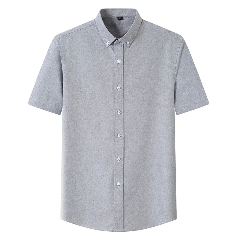 Stripe Plaid Shirt Men Short Sleeve Casual Fitting Oxford