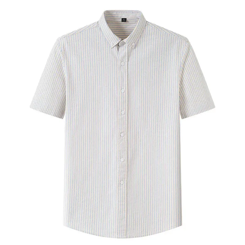 Stripe Plaid Shirt Men Short Sleeve Casual Fitting Oxford