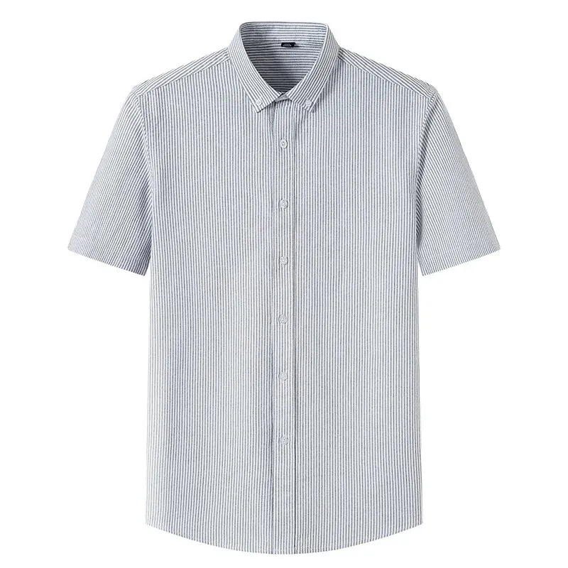 Stripe Plaid Shirt Men Short Sleeve Casual Fitting Oxford