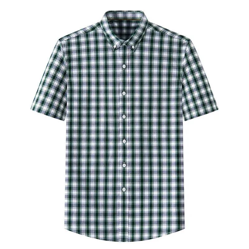 Stripe Plaid Shirt Men Short Sleeve Casual Fitting Oxford