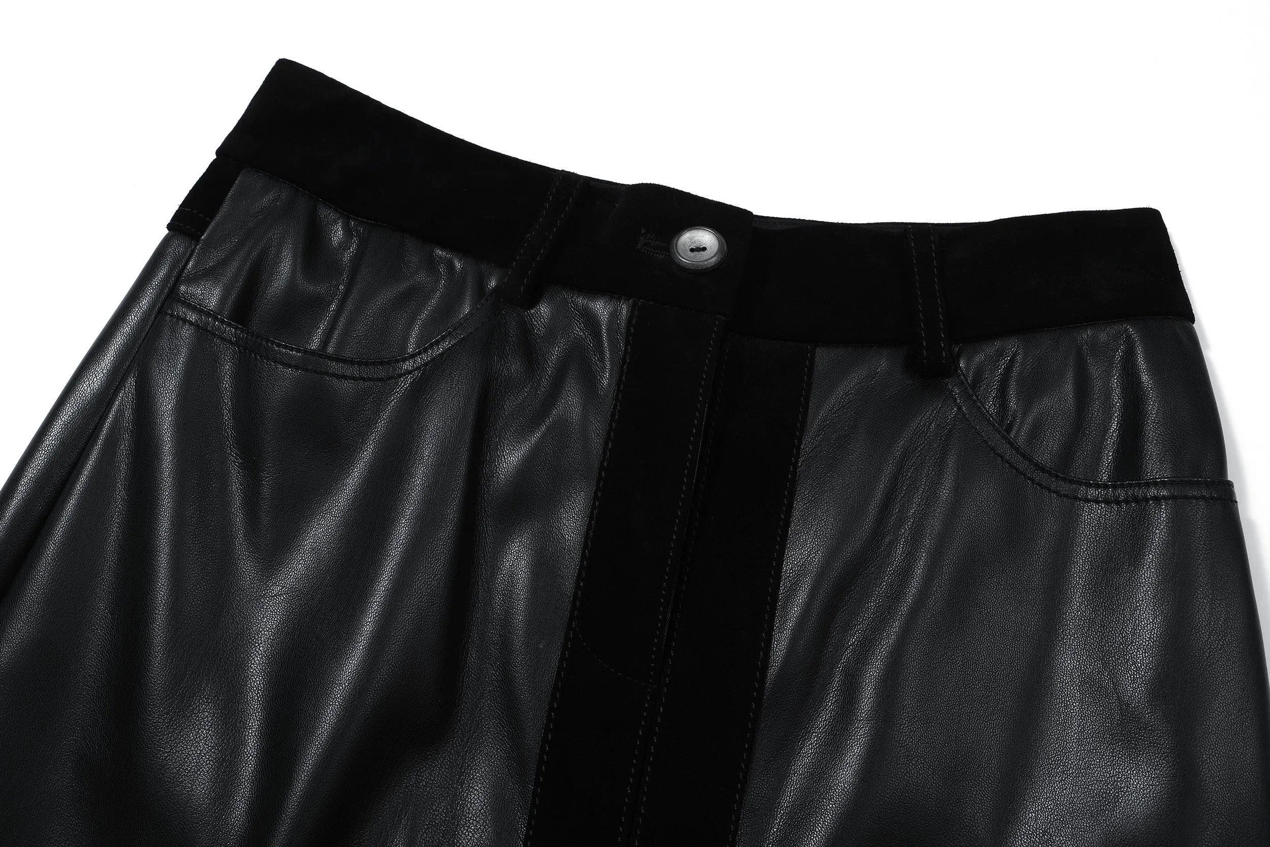 Suede Leather Midi Skirt