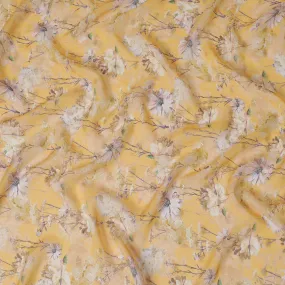 Sunny Yellow Synthetic Organza Fabric with Delicate Floral Design, 110 cm Width-D19701