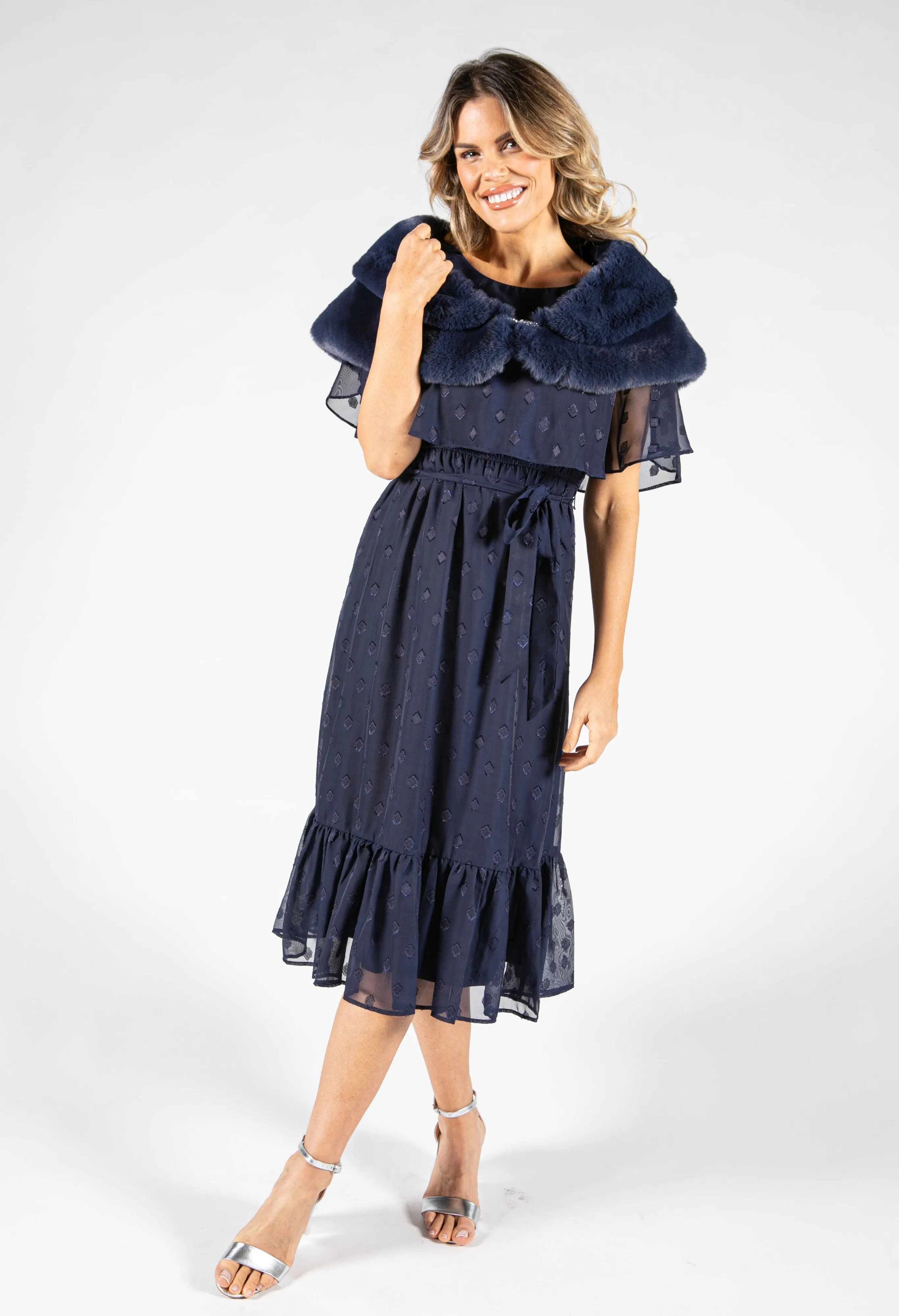 Tiered Diamond Print Midi Dress