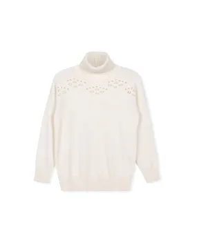 top l/s knit turtleneck lined pointelle - ivory