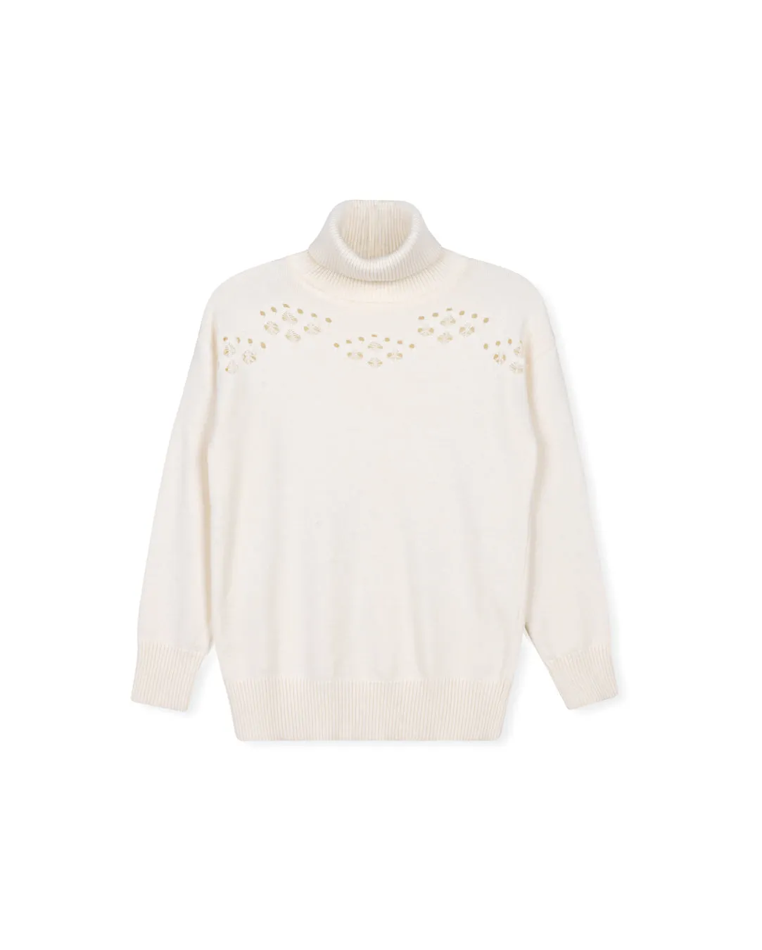 top l/s knit turtleneck lined pointelle - ivory
