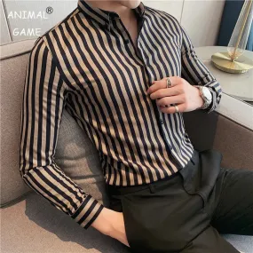 Vertical Stripe Slim Fit Men's Dress Shirt